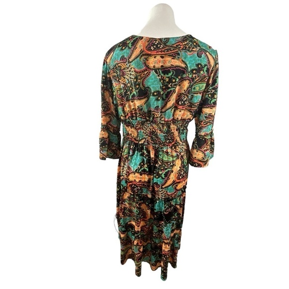 Paisley Multi Colored Midi V Neck Tie waist Dress - Picture 12 of 14